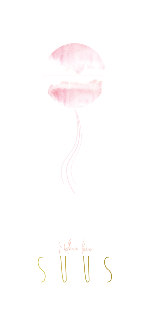 Lief geboortekaartje met roze ballon