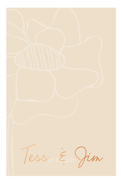 Zandkleur trouwkaartje met bloemen